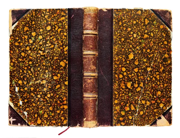 Vecchio Libro Aperto Shabby Copertina Colorate Decorazioni Astratte Con Segnalibro — Foto Stock