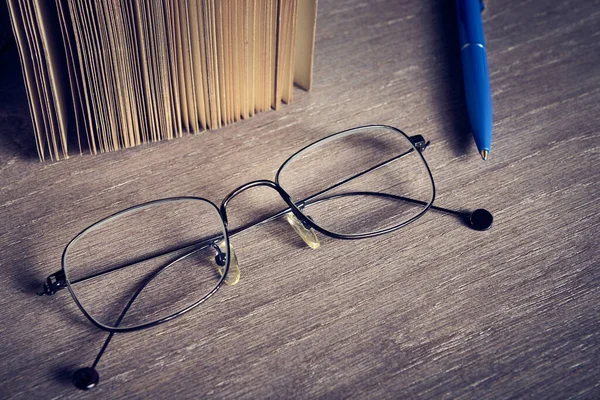 Stylish Glasses Lie Wooden Surface Vintage — Stock Photo, Image