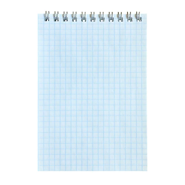 Folha Branco Caderno Uma Gaiola Fundo Branco Isolado — Fotografia de Stock