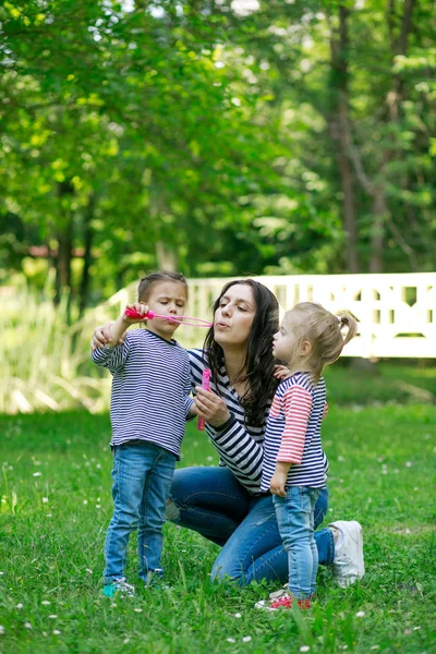 Feliz Madre Hijas Parque Belleza Naturaleza Escena Con Familia Aire — Foto de Stock