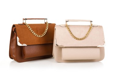 Bayan Moda aksesuarlar. İki deri kadın çanta beyaz 