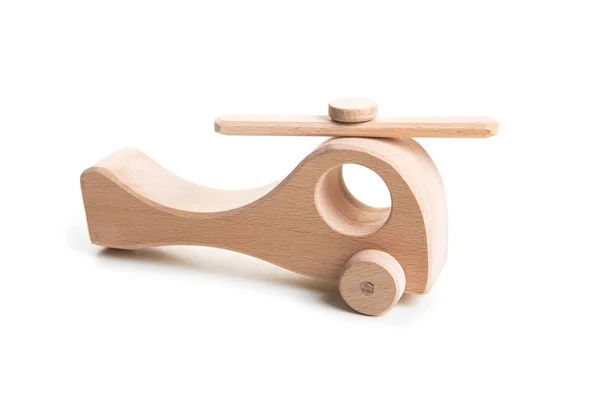Wooden helicopter toy on white background. — Stock Photo, Image
