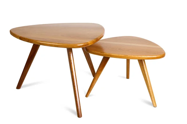 Conjunto de mesa de centro de madera retro sobre fondo blanco, incluido c —  Fotos de Stock