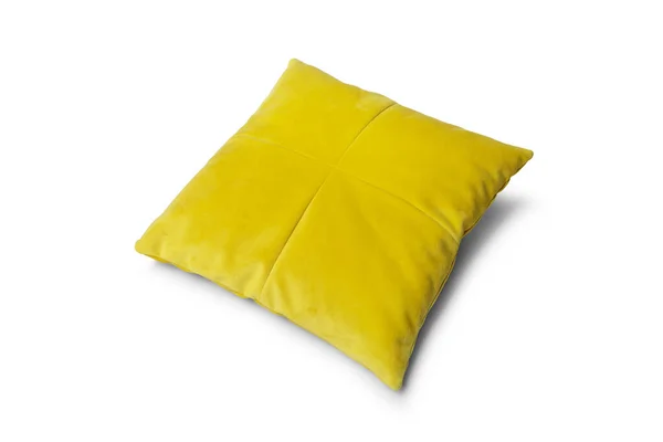 白色背景的软软黄色枕头 — 图库照片
