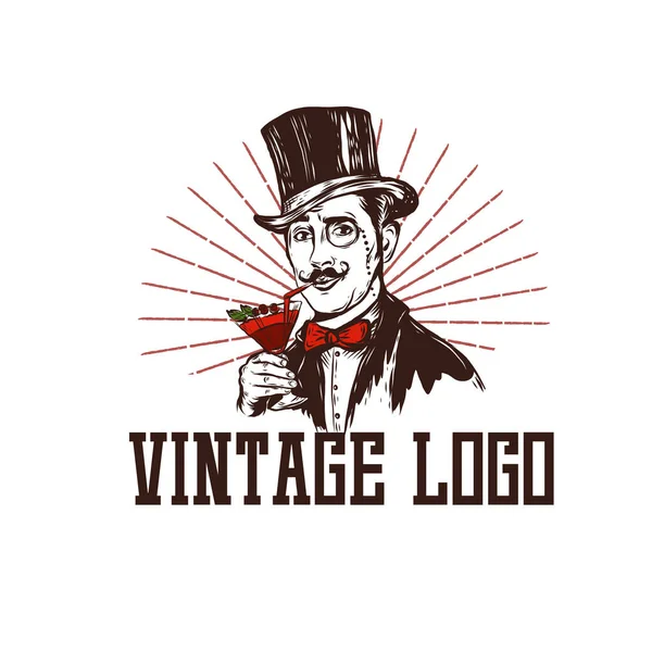 Vintage Logo Messieurs Avec Martini — Image vectorielle