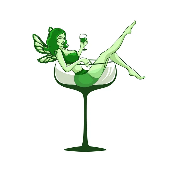 Fada Verde Copo Martini — Vetor de Stock