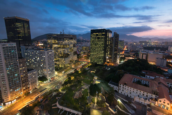 View of Rio de Janeiro downtown at nighttime