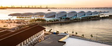 RIO DE JANEIRO, BRAZIL - AUGUST 11TH, 2018: Museum of Tomorrow, a science museum in Rio de Janeiro. Designed by Spanish architect Santiago Calatrava and built next to the waterfront at Pier Maua. clipart
