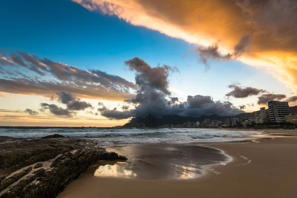 Vista Panorámica Playa Ipanema Río Janeiro Atardecer — Foto de Stock