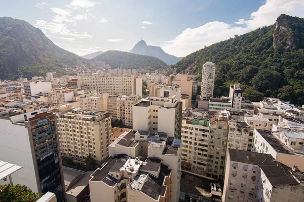 Aerial View Byggnader Rio Janeiro Med Corcovadoberget Horisonten — Stockfoto