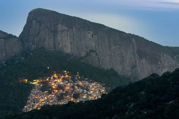 Parte Superior Favela Rocinha Com Luzes Noite Rio Janeiro Brasil — Fotografia de Stock