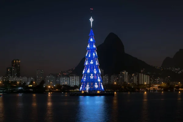 Río Janeiro Brasil Diciembre 2018 Árbol Navidad Medio Laguna Rodrigo — Foto de Stock