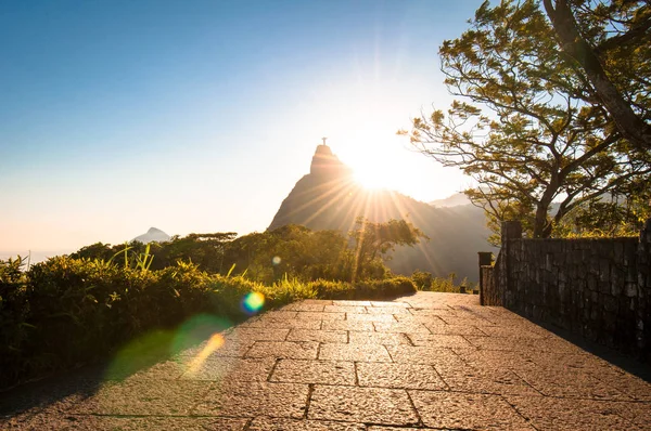 Bela Vista Quente Pôr Sol Parque Com Corcovado Mountain Rio — Fotografia de Stock