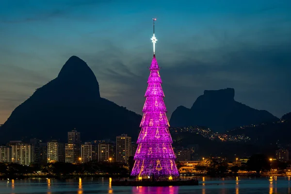 Río Janeiro Brasil Diciembre 2018 Árbol Navidad Medio Laguna Rodrigo —  Fotos de Stock