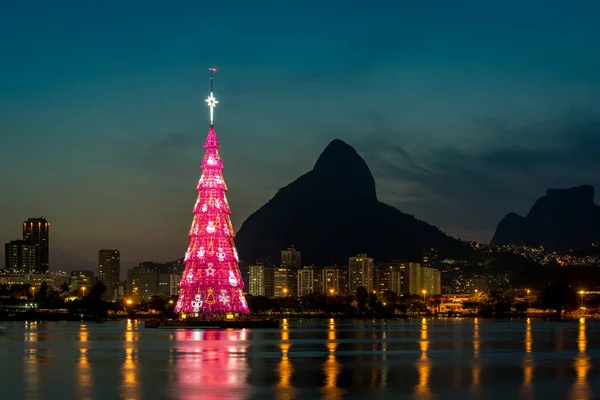 Río Janeiro Brasil Diciembre 2018 Árbol Navidad Medio Laguna Rodrigo —  Fotos de Stock