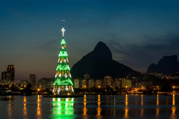 Río Janeiro Brasil Diciembre 2018 Árbol Navidad Medio Laguna Rodrigo — Foto de Stock