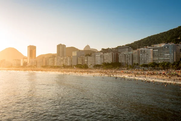 Warm Sunset Copacabana Famous Beach Rio Janeiro City Brazil — Stock Photo, Image