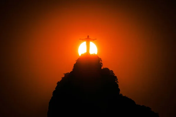 Rio Janeiro Brasil Fevereiro 2019 Pôr Sol Sob Braços Cristo — Fotografia de Stock