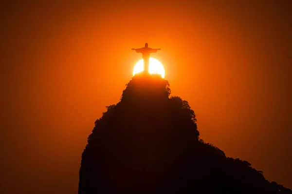 Rio Janeiro Brasilien Februar 2019 Sonnenuntergang Hinter Dem Corcovado Berg — Stockfoto