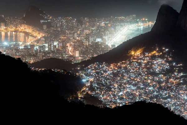 Rocinha Slum Two Brothers Mountain Gece Rio Janeiro Brezilya Görünümü — Stok fotoğraf