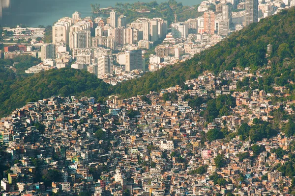 Maior Favela Brasileira Rocinha Morro Bairro Leblon Atrás Contraste Entre — Fotografia de Stock