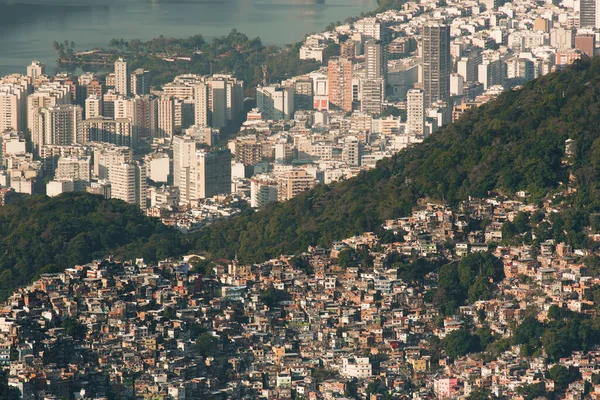 Mayor Favela Brasileña Rocinha Colina Barrio Leblon Detrás Contraste Entre — Foto de Stock