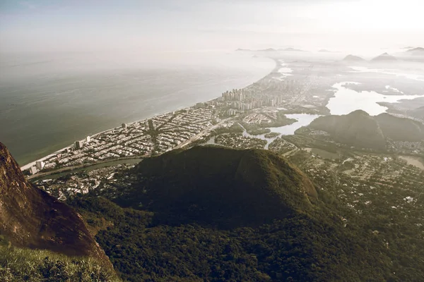 Widok Lotu Ptaka Barra Tijuca Przy Zachodzie Słońca Rio Janeiro — Zdjęcie stockowe