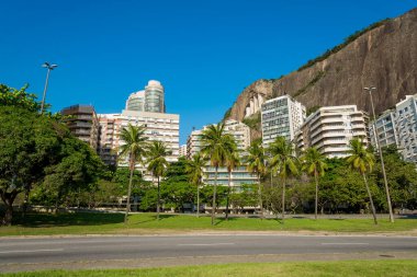 Boş Sokak, Palmiye Ağaçları, Apartman Binaları ve Rio de Janeiro, Brezilya 'da bir Dağ