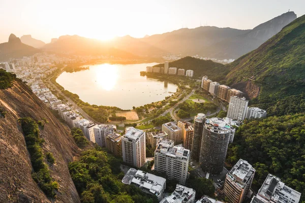 Bela Vista Lagoa Rodrigo Freitas Sunset Rodeada Por Apartamento Edifícios — Fotografia de Stock