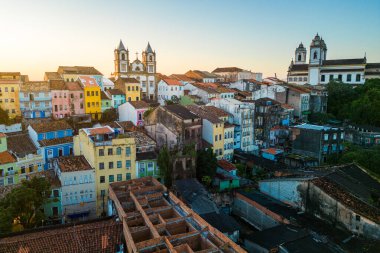 Aerial View of Historical Pelourinho District With Colorful Colonial Buildings and Churches in Salvador City, Northeast of Brazil