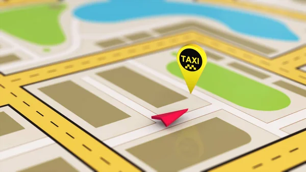 Servizio Taxi Mappa Puntatore Posizione Destinazione Urbana — Foto Stock