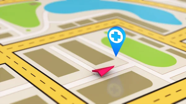 Navigációs Térkép Mutatja Legközelebbi Kórházba Vagy Gyógyszertár — Stock Fotó