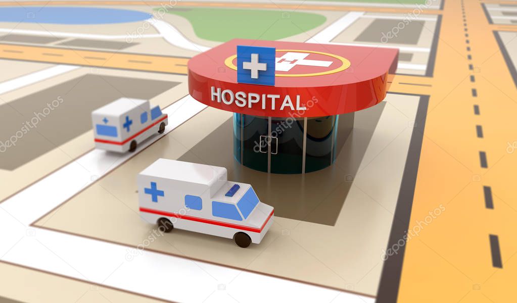 Emergency ambulance transport with heliport as concept