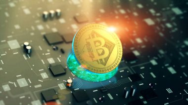 Dijital cryptocurrency Bitcoin sembolü devre kartı