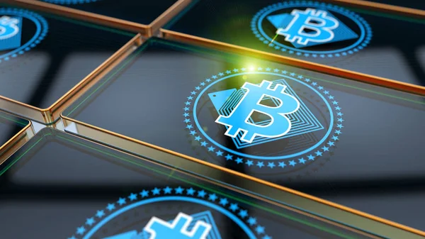 Blockchain Cryptocurrency Bitcoin Symbool Virtueel Geld — Stockfoto