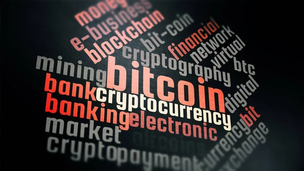 Criptomoneda virtual Bitcoin wordcloud fondo —  Fotos de Stock