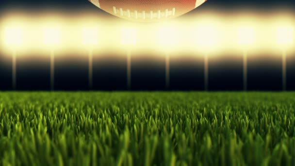 Amerikanischer Fußball Spielball Animation Auf Beleuchtetem Stadion — Stockvideo