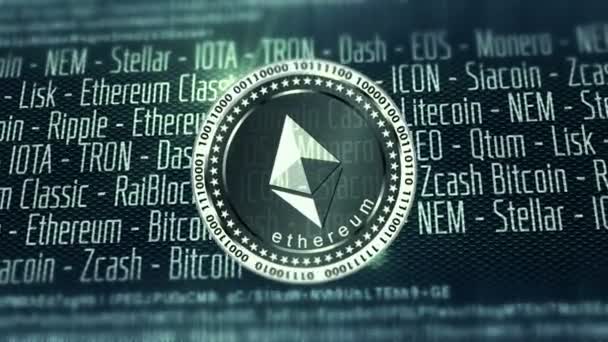 Digital Cryptocurrency Ethereum Eth Menandatangani Sebagai Uang Virtual Animasi Video — Stok Video