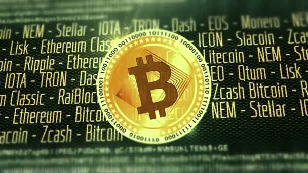 Цифровая Криптовалюта Bitcoin Btc Обозначает Виртуальные Деньги Uhd Видео Анимация — стоковое видео