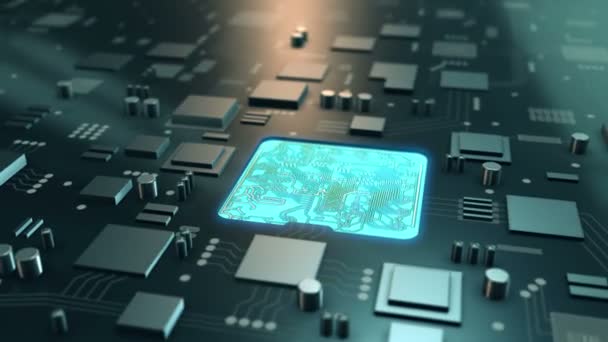 Big Data Stream Circuit Board Processor Chip Uhd Animated Video — Stockvideo