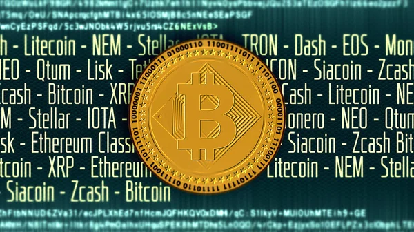 Criptomoneda Bitcoin Blockchain Símbolo Cifrado Digital Red Minería Fondo — Foto de Stock