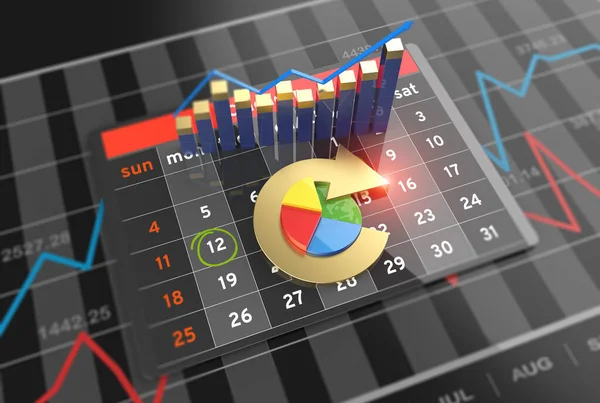 Haushalt Für Wirtschaftsstatistik Und Bankwesen Mit Kalender Auf Digitalem Tablet — Stockfoto