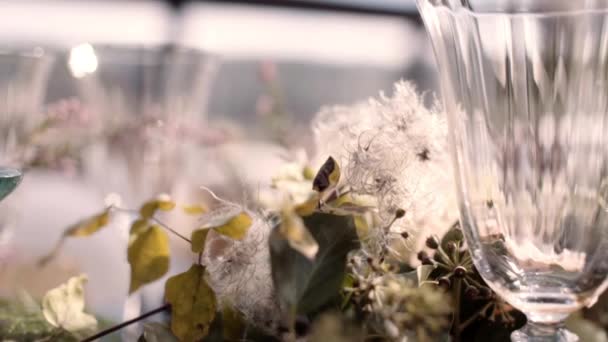 Dekoráció Table Mariage Avec Des Fleurs Vaisselle — Stock videók