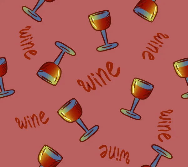 Wino Wzór Kieliszki Wina Koncepcyjne Kolorowy Alkohol Pije Powtarzanej Tło — Zdjęcie stockowe