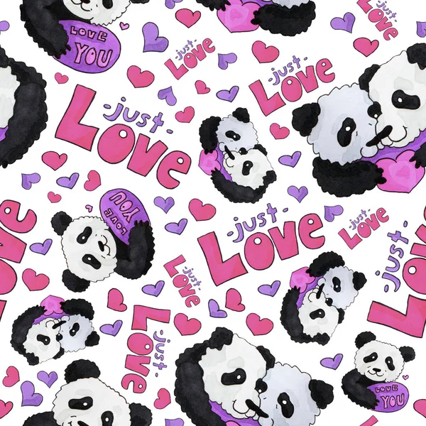 cute panda pattern. background for web and print purpose. marker art - valentine day