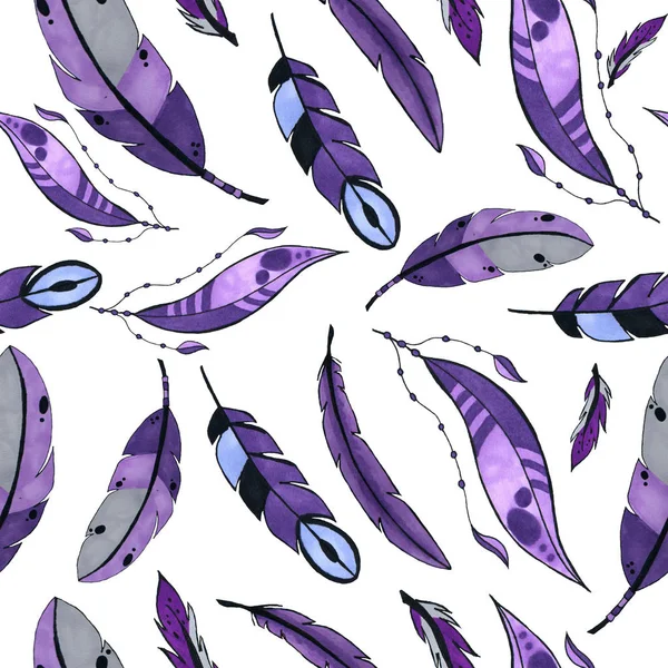 purple feathers seamless pattern. colorful bird feathers repeating background for web and print purpose