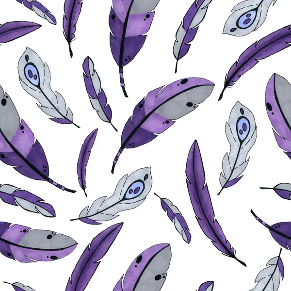 purple feathers seamless pattern. colorful bird feathers repeating background for web and print purpose