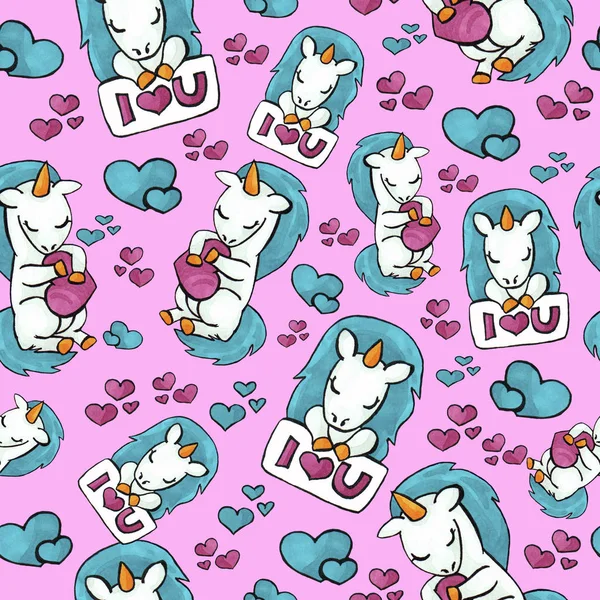 Cute unicorn seamless pattern. colorful objects repeating background for web and print purpose Stock Picture