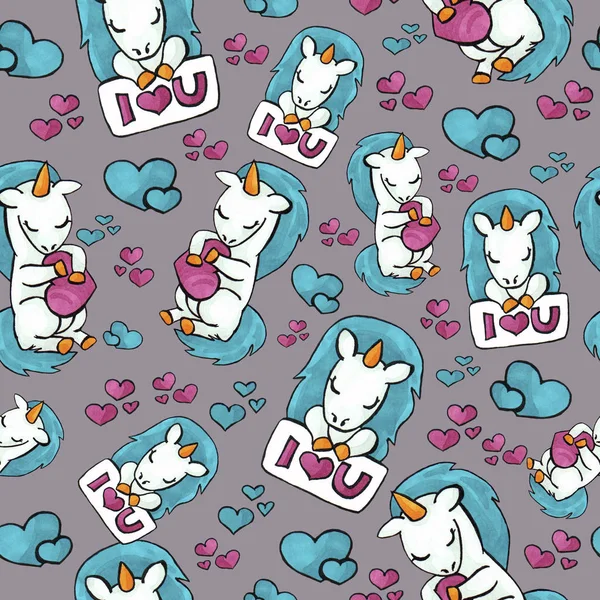 Cute unicorn seamless pattern. colorful objects repeating background for web and print purpose. Stock Picture