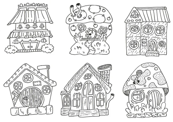 Houses Linework Hand Drawing Set Stikers Print Royalty Free Stock Images